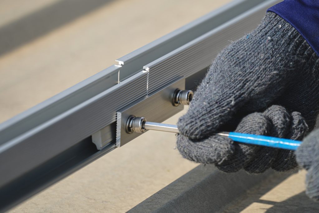Install aluminum rails to support for solar cell panels.